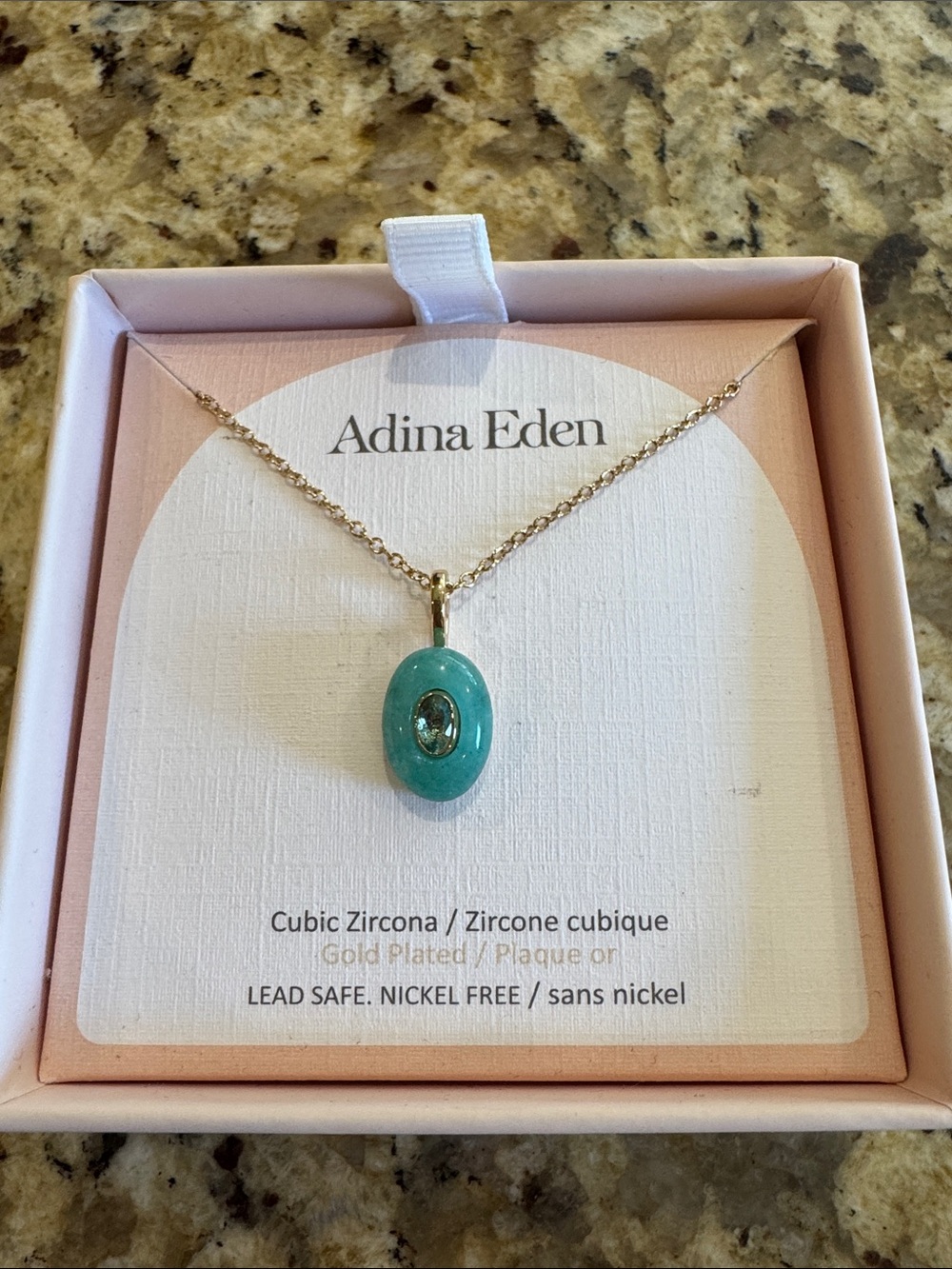 Adina Eden Gold-Plated Turquoise Oval Pendant Necklace with Teal Accent